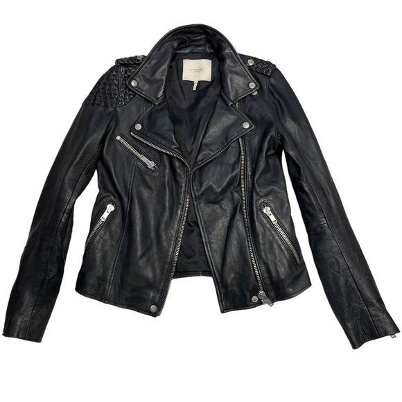 Maje Biker Moto Zip Jacket Black Lamb Leather Size 38 - Picture 9 of 16